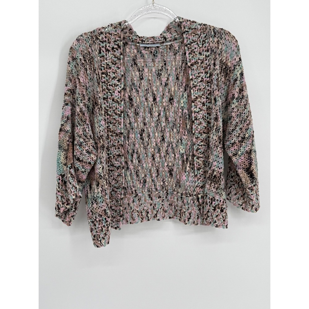 JH Collectibles Womens Open Knit Cardigan Space Dye Pink Green Multi 3/4 Sleeve
